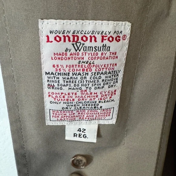 Vintage London Fog Trench Coat Mens 42 W/Warm Zip-Out Lining Made in USA 70s-80s - Picture 15 of 16
